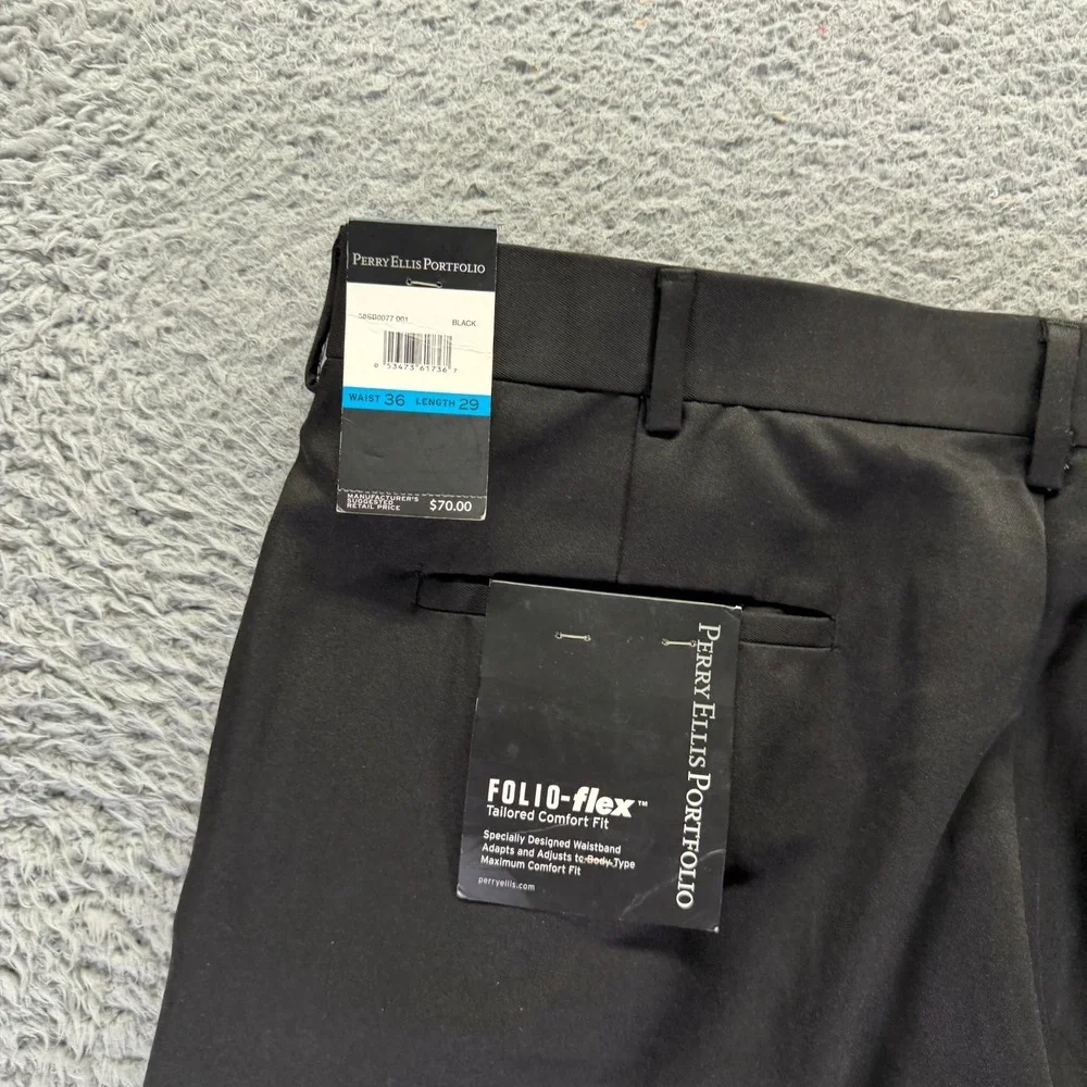 Perry Ellis Portfolio Pant Men 36x29 Black Polyester Dress Straight Leg Business